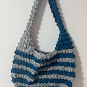Stylish Blue and Gray Crochet Bag